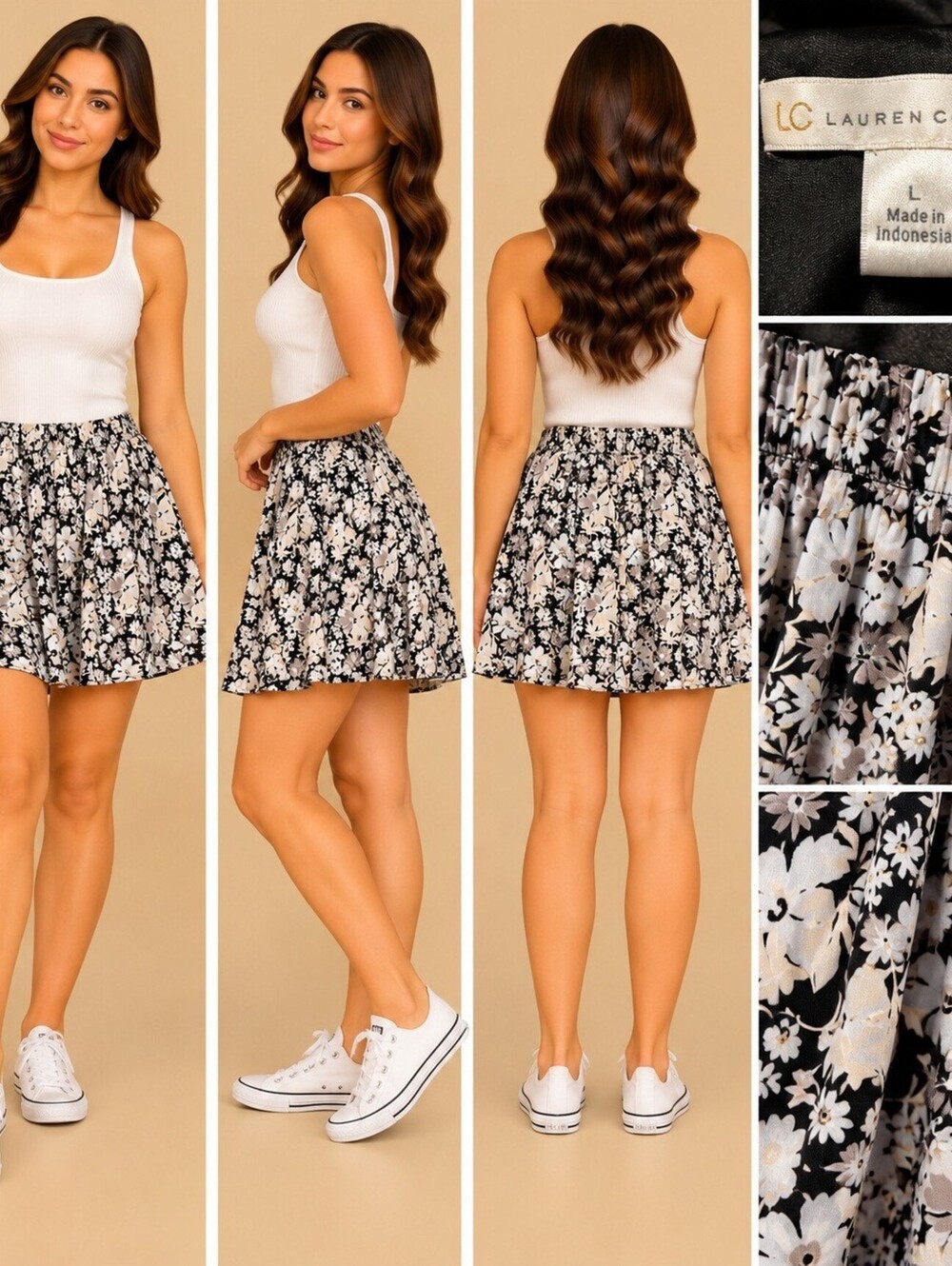 LC Lauren Conrad Floral Skater Skirt Large